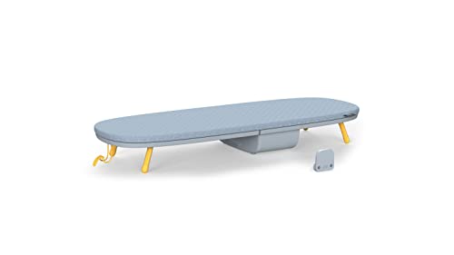 Compact Folding Tabletop Ironing Board with Iron Holder & Wall Mount – Grey/Yellow