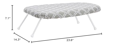 Compact Tabletop Ironing Board with Folding Legs & Chevron Cover