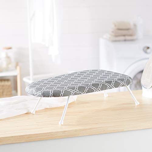 Compact Tabletop Ironing Board with Folding Legs & Chevron Cover