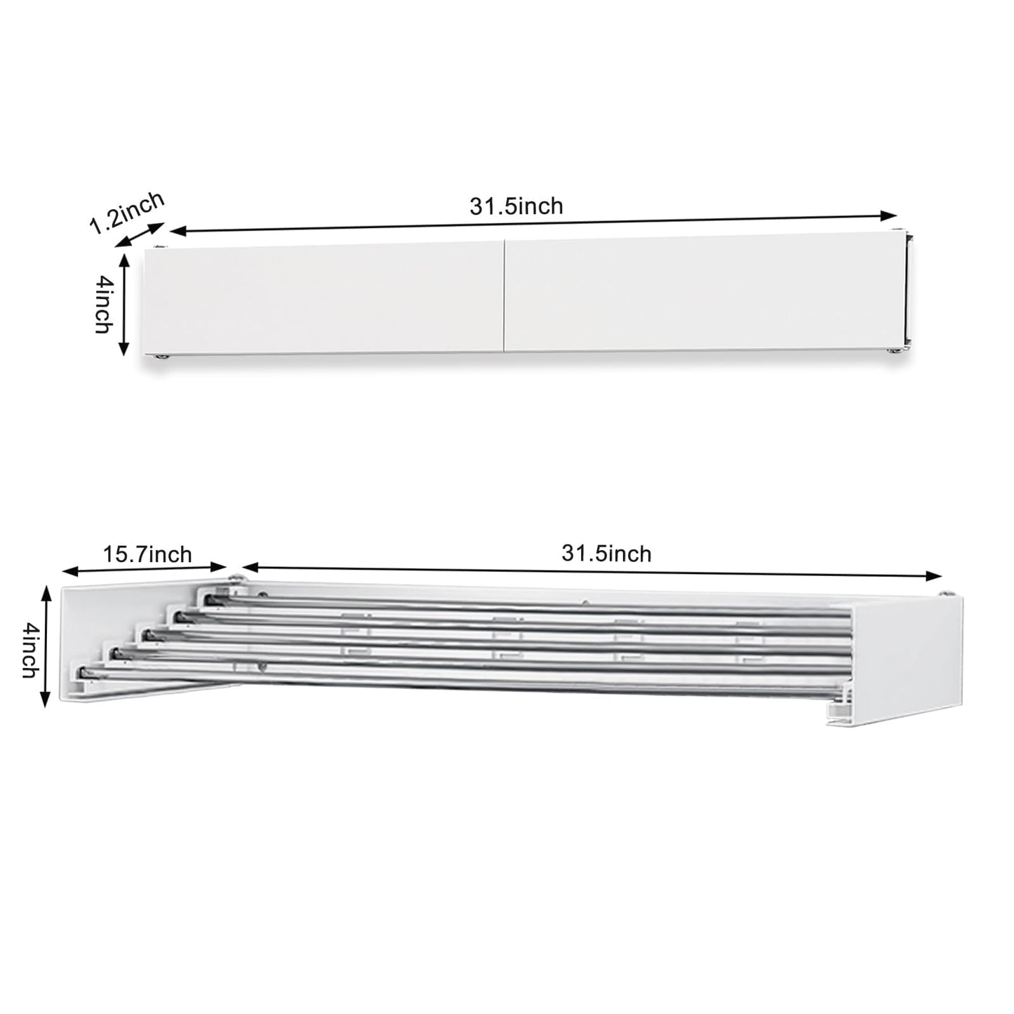 White Foldable Wall-Mounted Clothes Drying Rack – 31.5” with 5 Stainless Steel Rods
