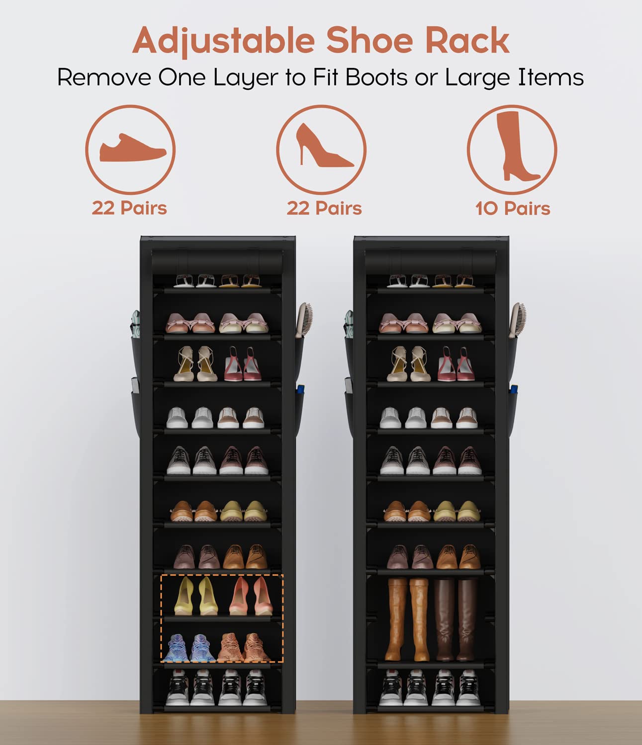 10-Tier Vertical Shoe Rack with Dust-Proof Cover – Space-Saving Freestanding Organizer, Black