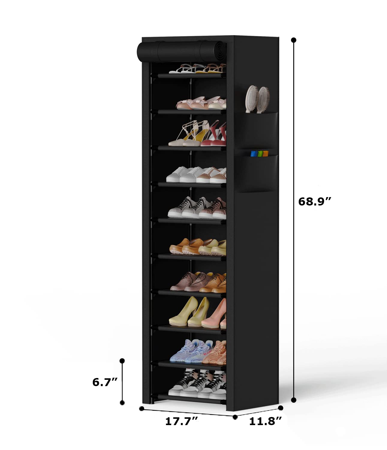 10-Tier Vertical Shoe Rack with Dust-Proof Cover – Space-Saving Freestanding Organizer, Black