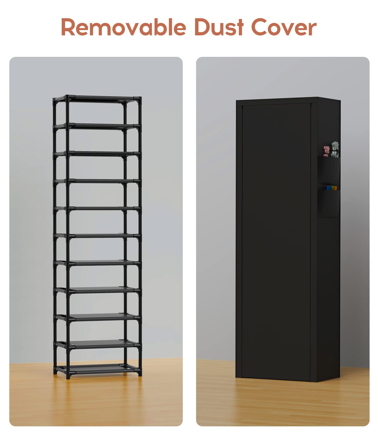 10-Tier Vertical Shoe Rack with Dust-Proof Cover – Space-Saving Freestanding Organizer, Black