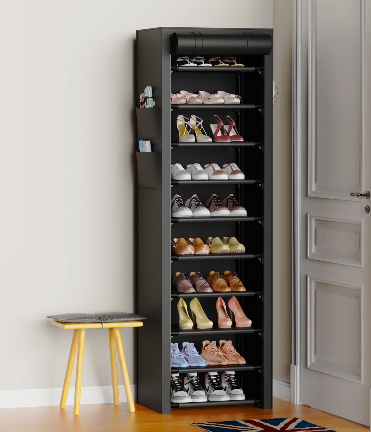 10-Tier Vertical Shoe Rack with Dust-Proof Cover – Space-Saving Freestanding Organizer, Black