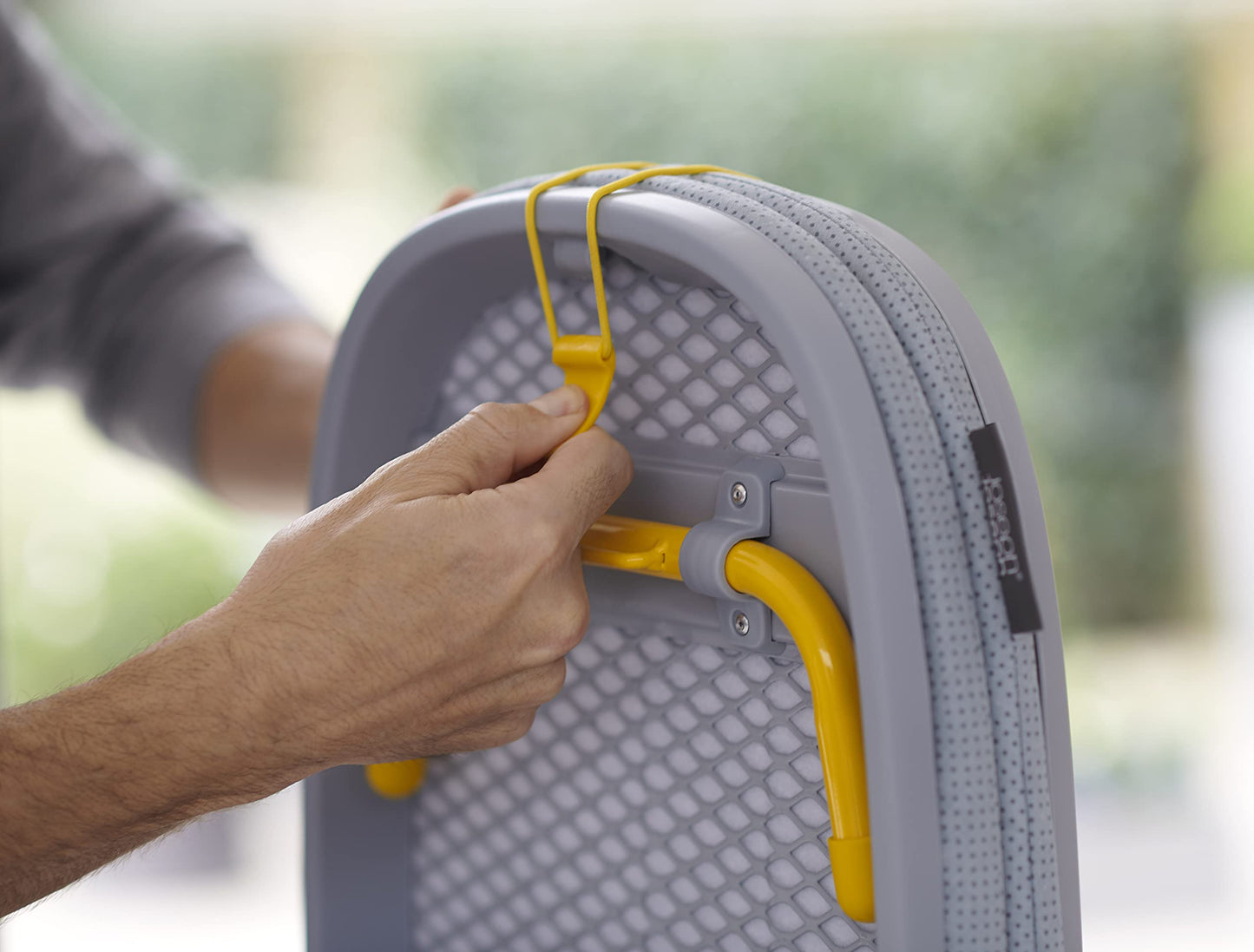 Compact Folding Tabletop Ironing Board with Iron Holder & Wall Mount – Grey/Yellow