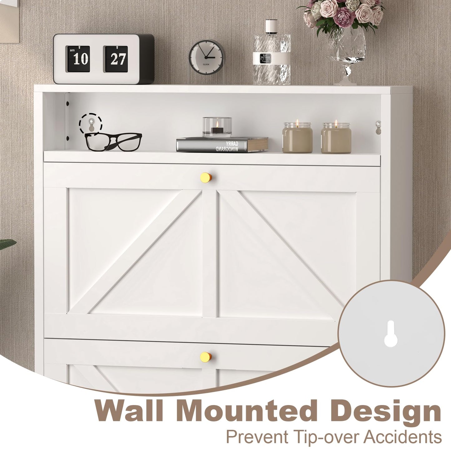 Narrow Entryway Shoe Cabinet – White 3-Drawer Flip Storage Organizer