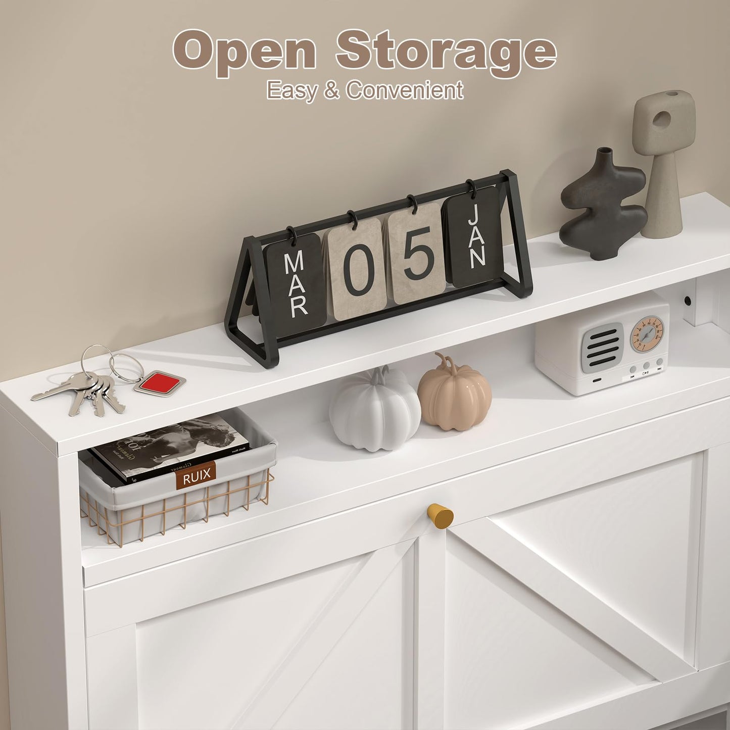 Narrow Entryway Shoe Cabinet – White 3-Drawer Flip Storage Organizer