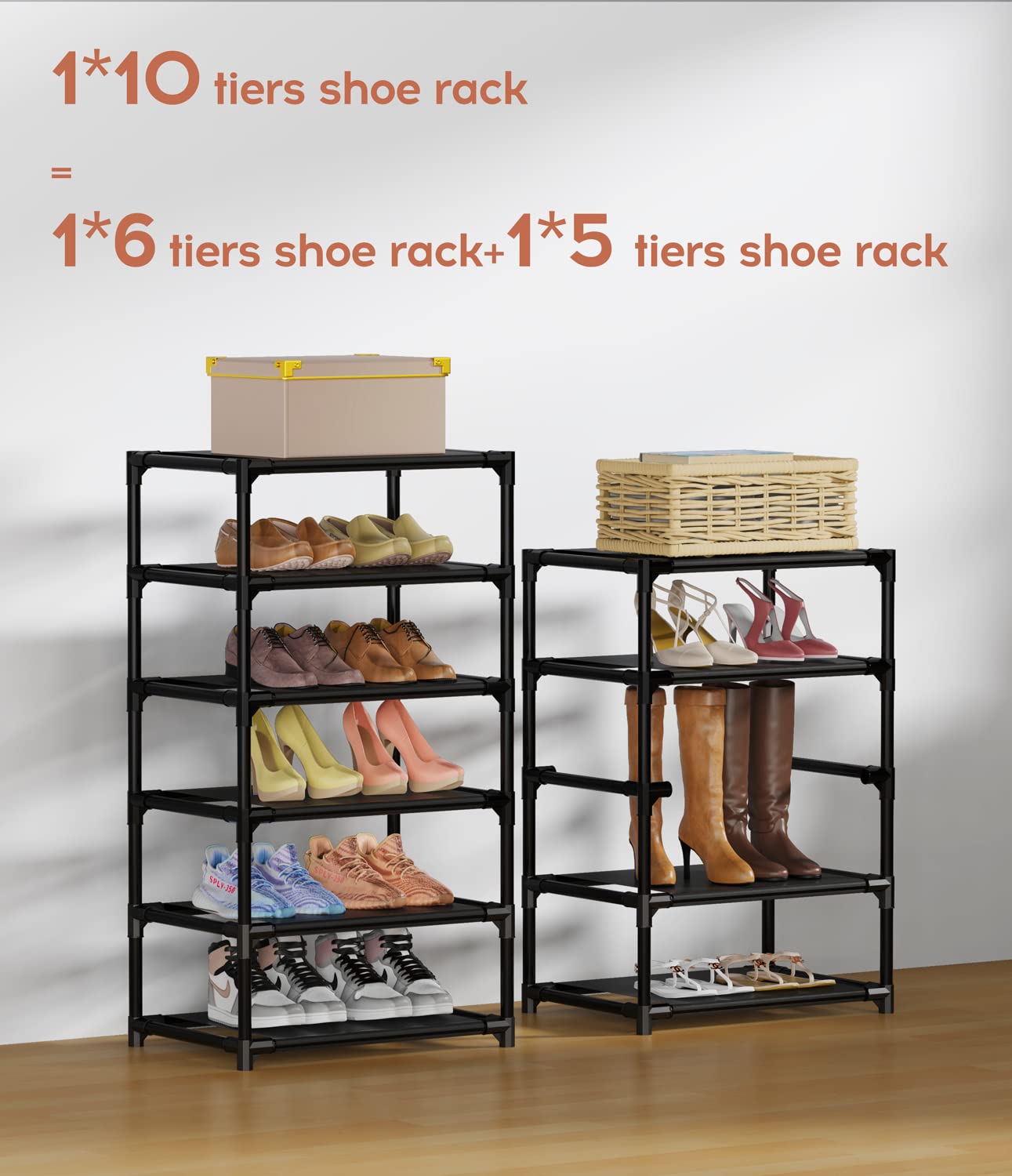 10-Tier Vertical Shoe Rack with Dust-Proof Cover – Space-Saving Freestanding Organizer, Black