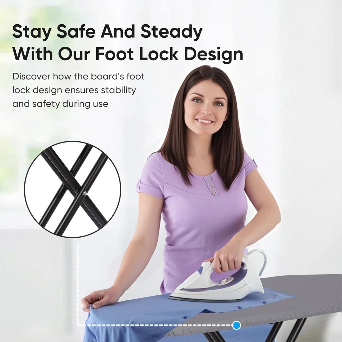 Foldable Ironing Board with Heat-Resistant Cover & Thick Padding – Grey