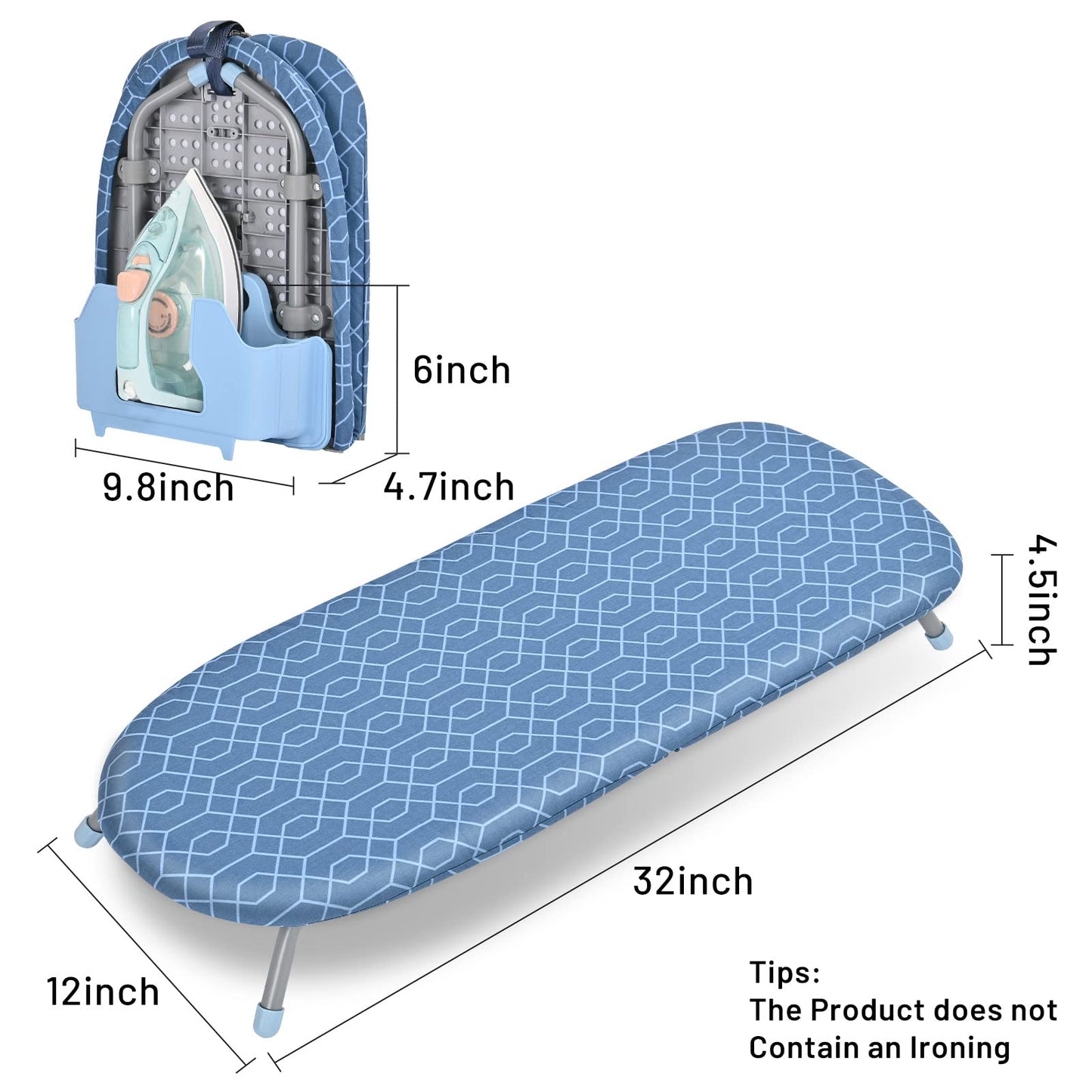 Portable Tabletop Ironing Board with Iron Holder & Heat-Resistant Cover