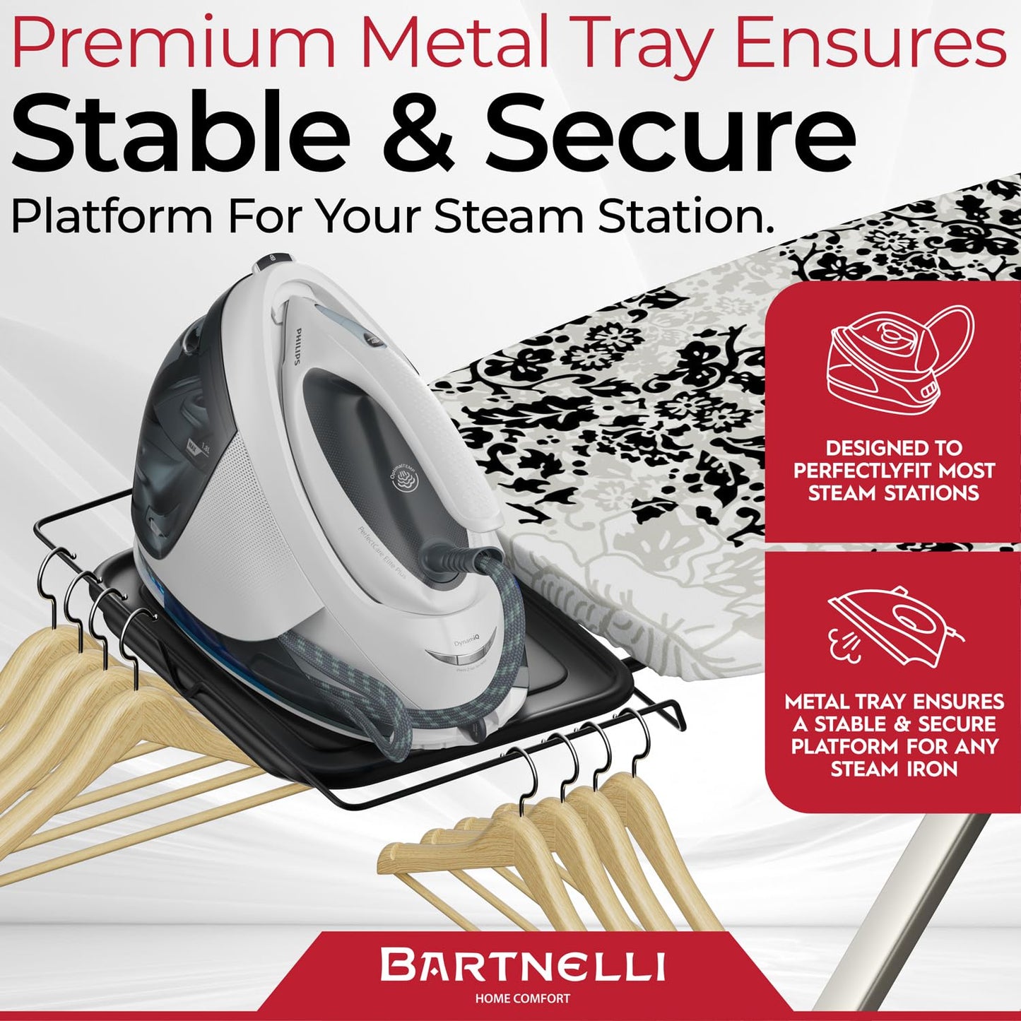 Bartnelli Pro Extra-Wide Ironing Board – 62"x19", Adjustable Height, Foldable with Steam Iron Rest