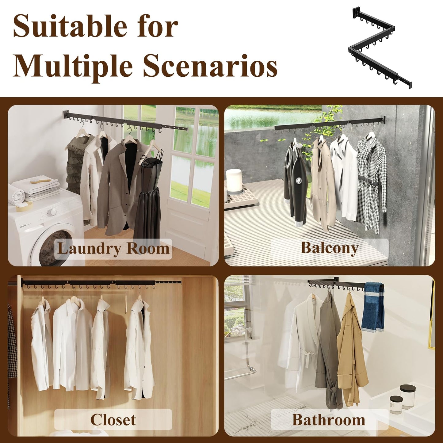 Black Tri-Fold Wall-Mounted Clothes Drying Rack – Foldable Laundry Organizer