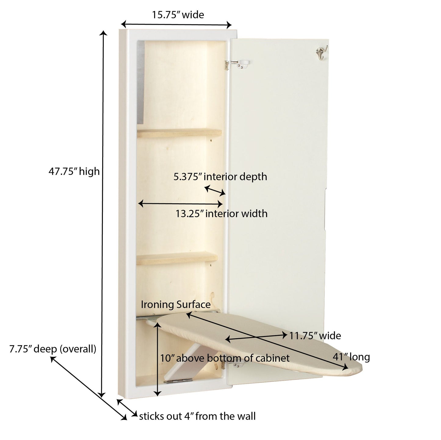 Wall-Mounted Ironing Board Cabinet with Storage – White