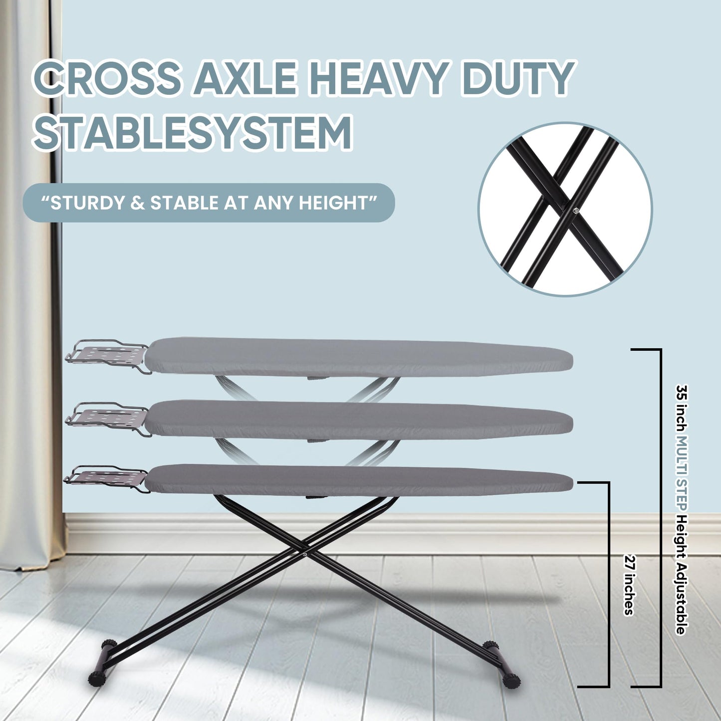 Foldable Ironing Board with Heat-Resistant Cover & Thick Padding – Grey