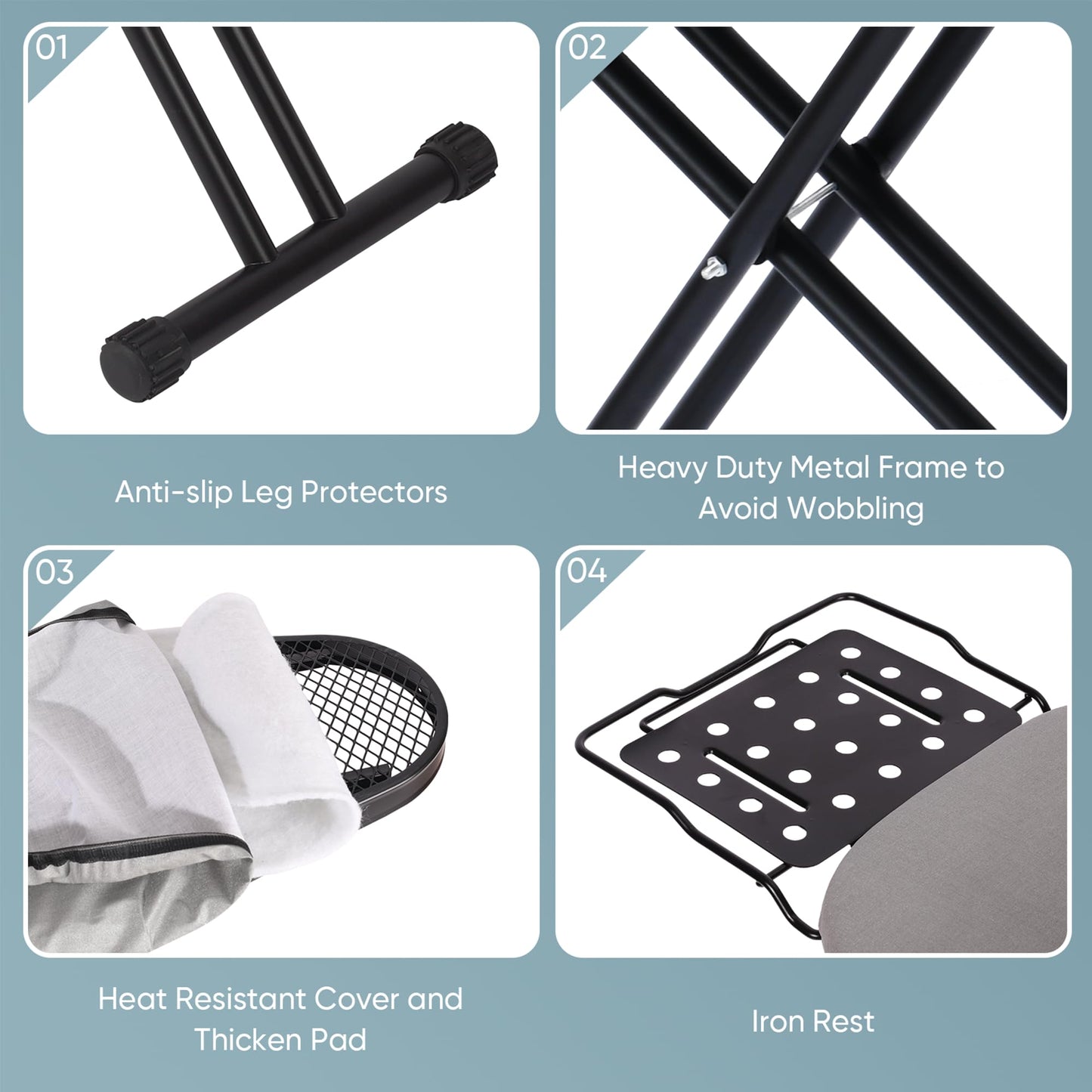 Foldable Ironing Board with Heat-Resistant Cover & Thick Padding – Grey