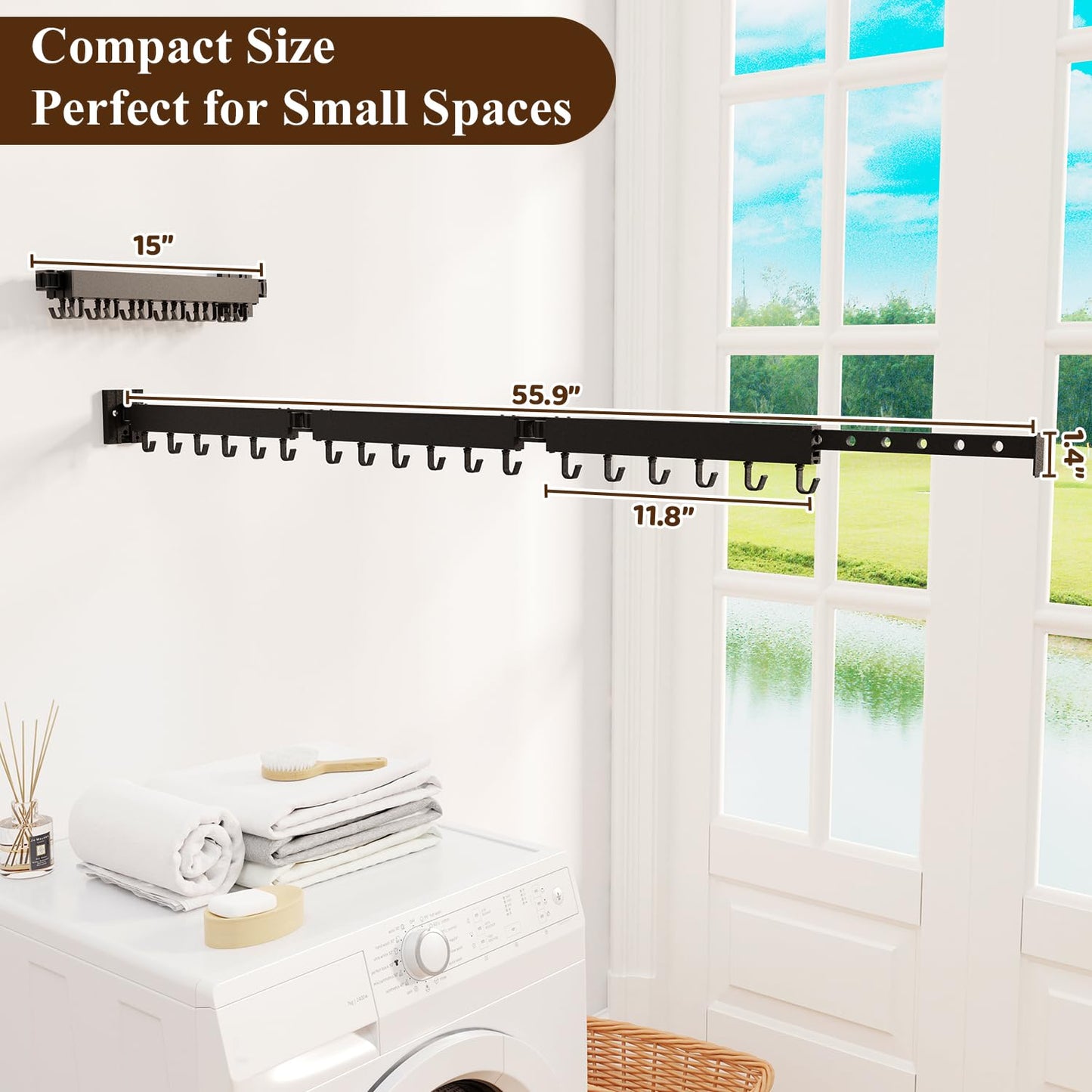 Black Tri-Fold Wall-Mounted Clothes Drying Rack – Foldable Laundry Organizer