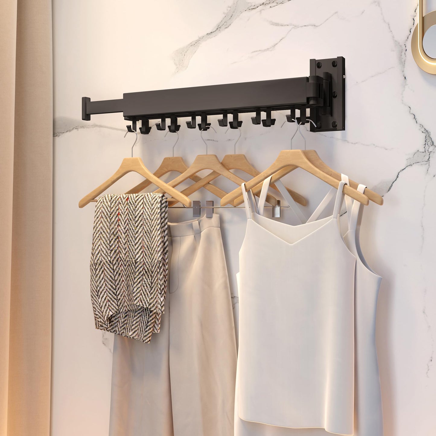 White Foldable Wall-Mounted Clothes Drying Rack – Space-Saving Laundry Organizer