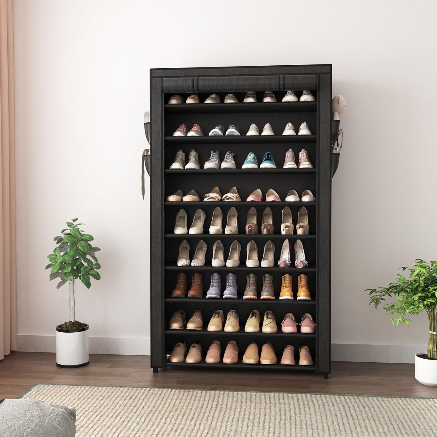 10-Tier Tall Shoe Rack Organizer with Dust Covers – Large Capacity Storage