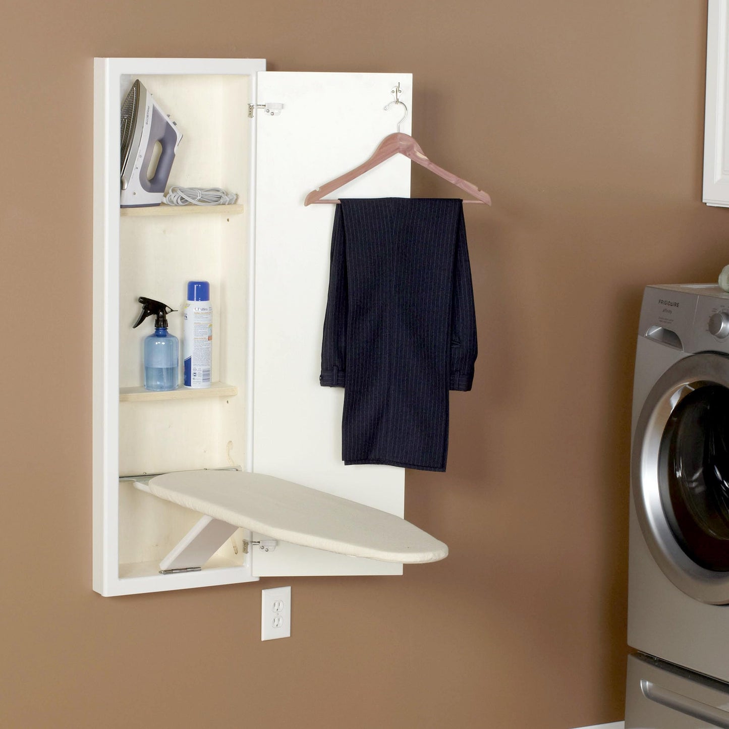Wall-Mounted Ironing Board Cabinet with Storage – White