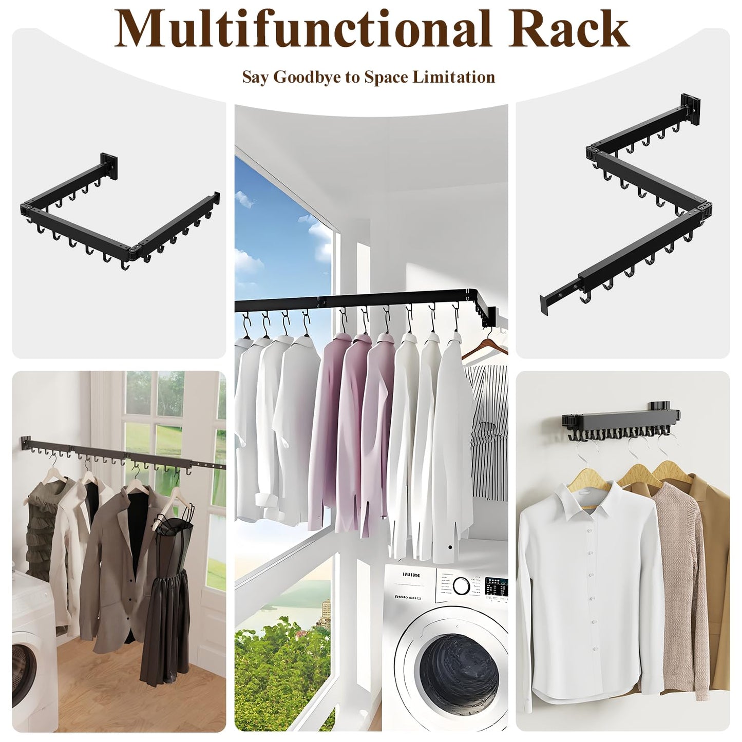 Black Tri-Fold Wall-Mounted Clothes Drying Rack – Foldable Laundry Organizer