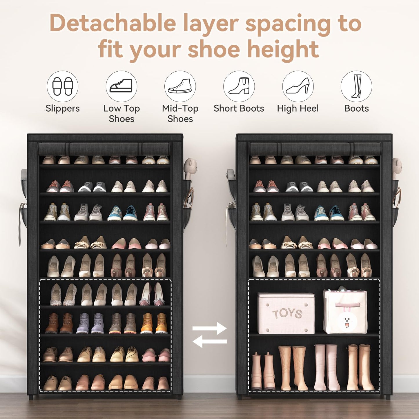 10-Tier Tall Shoe Rack Organizer with Dust Covers – Large Capacity Storage
