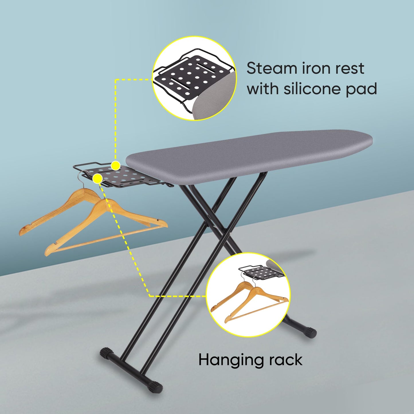 Foldable Ironing Board with Heat-Resistant Cover & Thick Padding – Grey