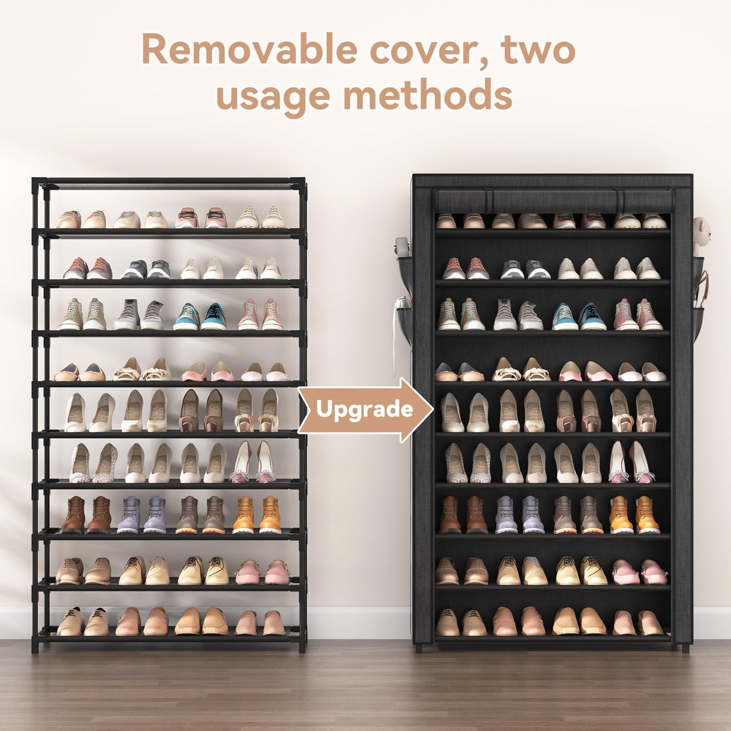 10-Tier Tall Shoe Rack Organizer with Dust Covers – Large Capacity Storage