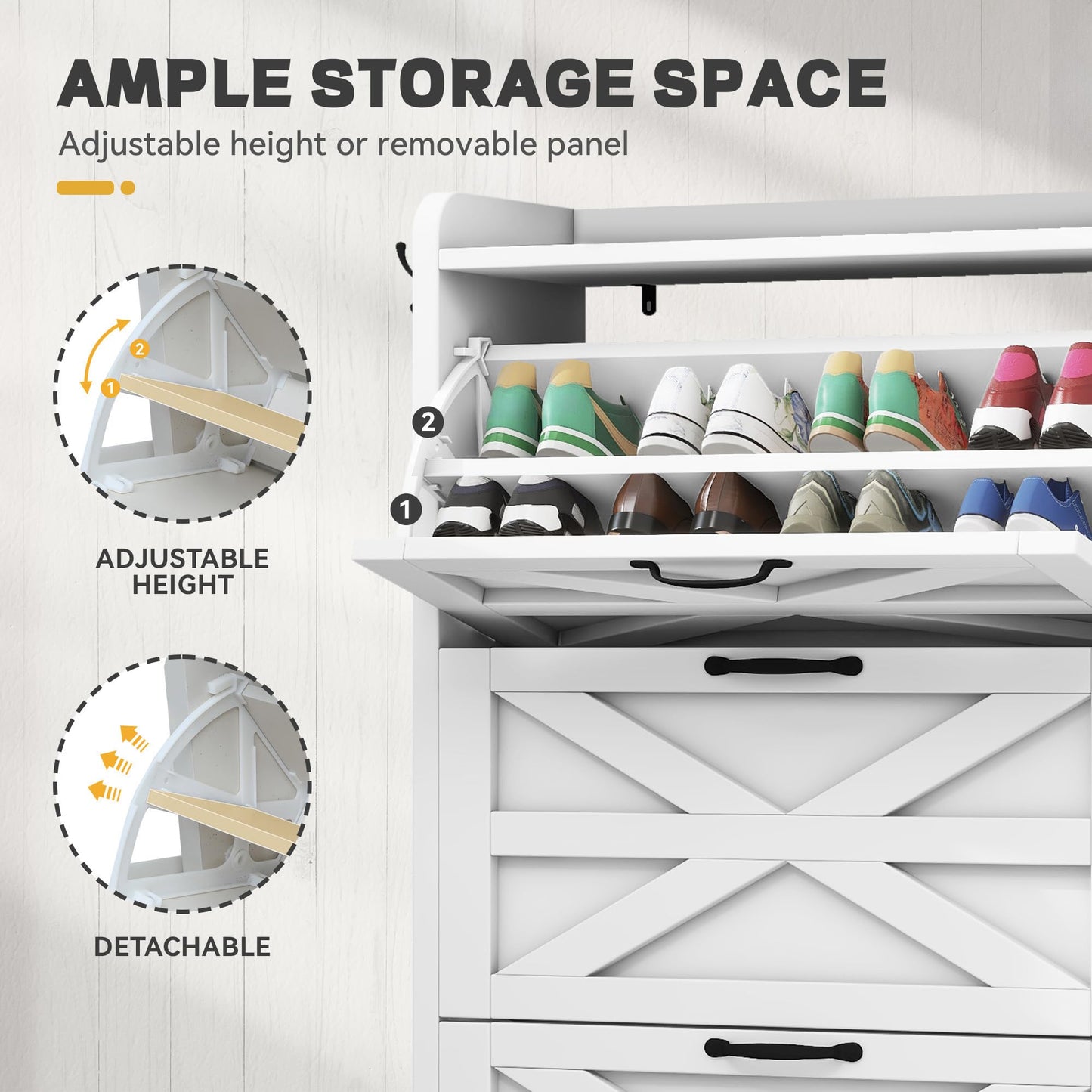 Slim White Shoe Cabinet with 3 Flip Drawers – Space-Saving Organizer for Up to 24 Pairs