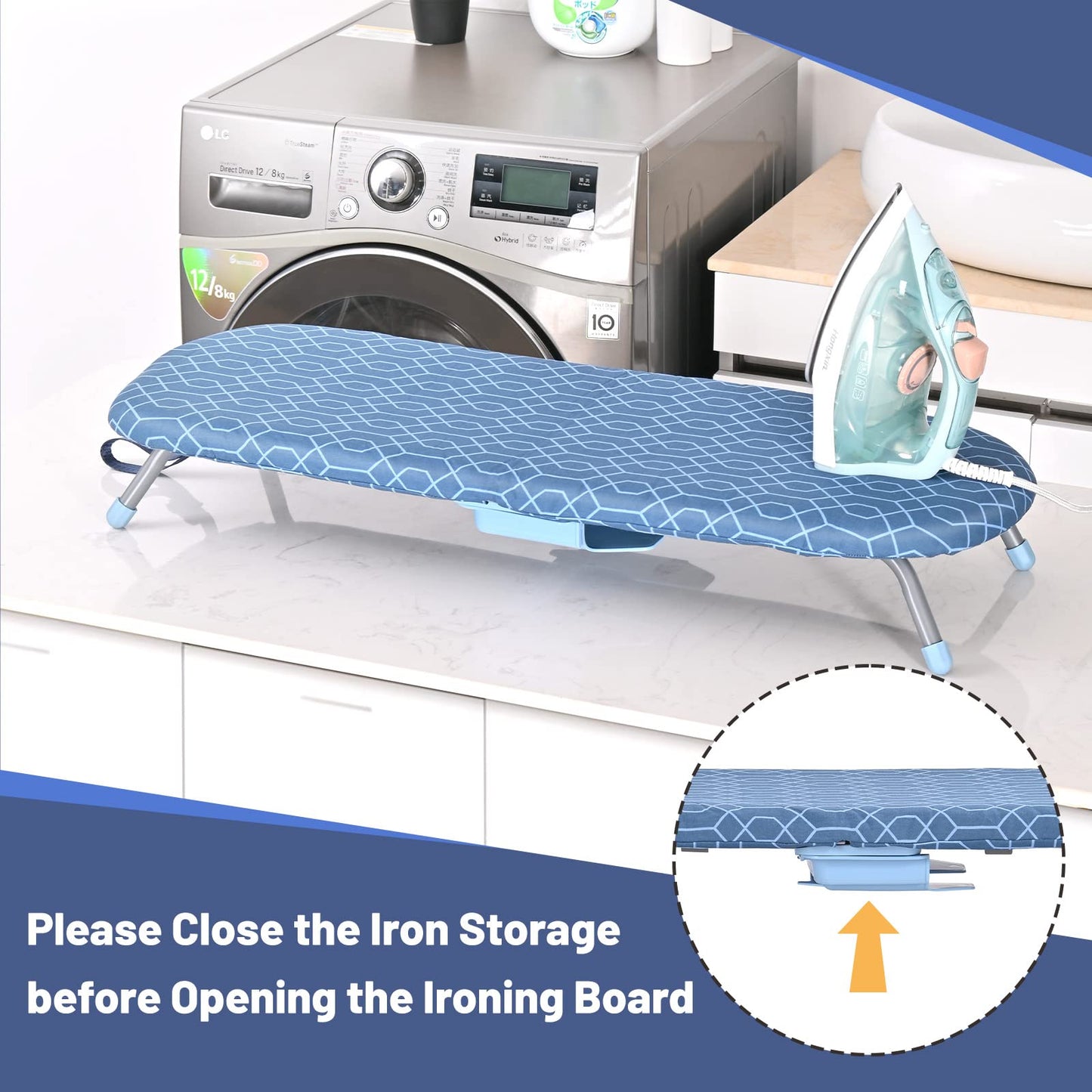 Portable Tabletop Ironing Board with Iron Holder & Heat-Resistant Cover