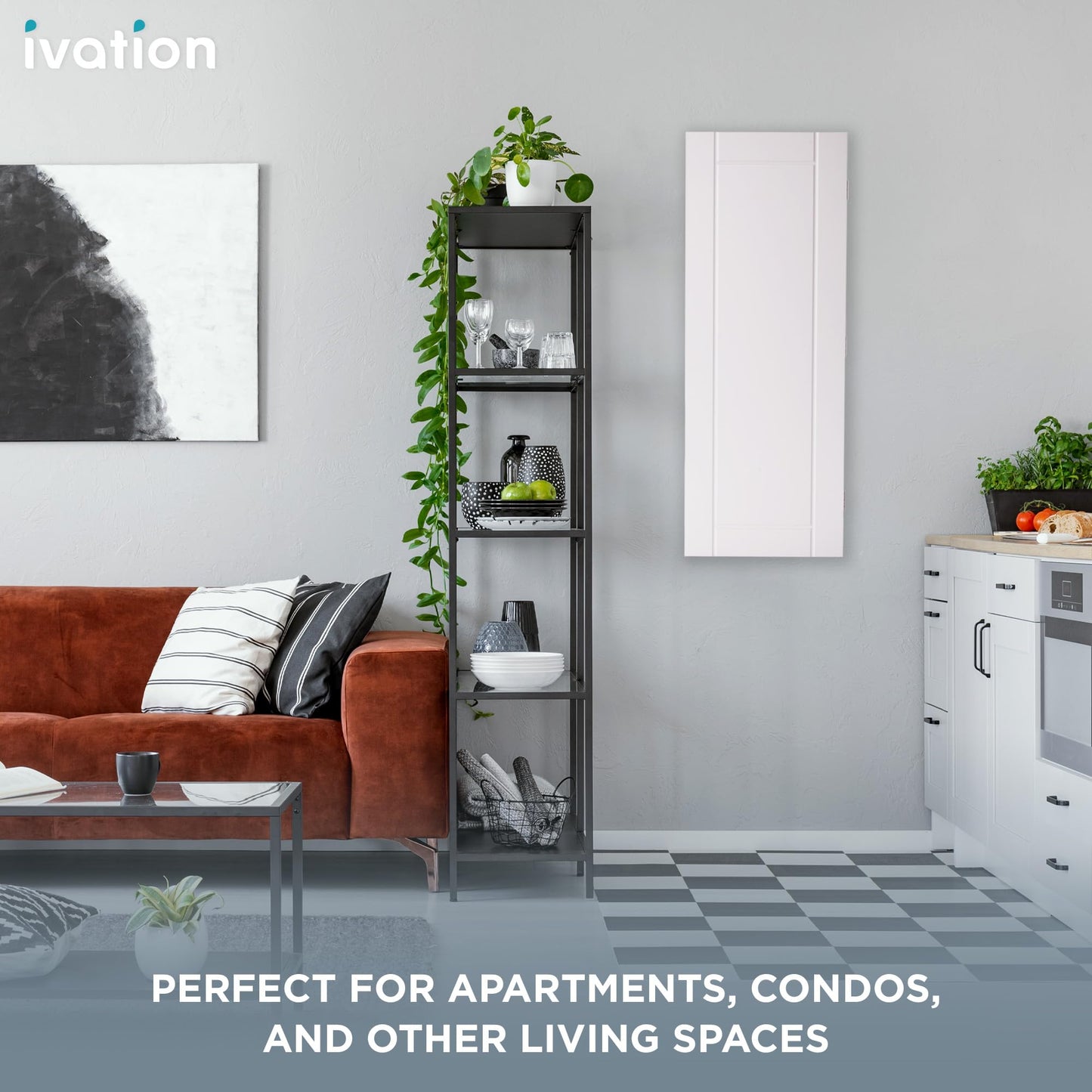Wall-Mounted Foldable Ironing Board Cabinet with Hooks – White