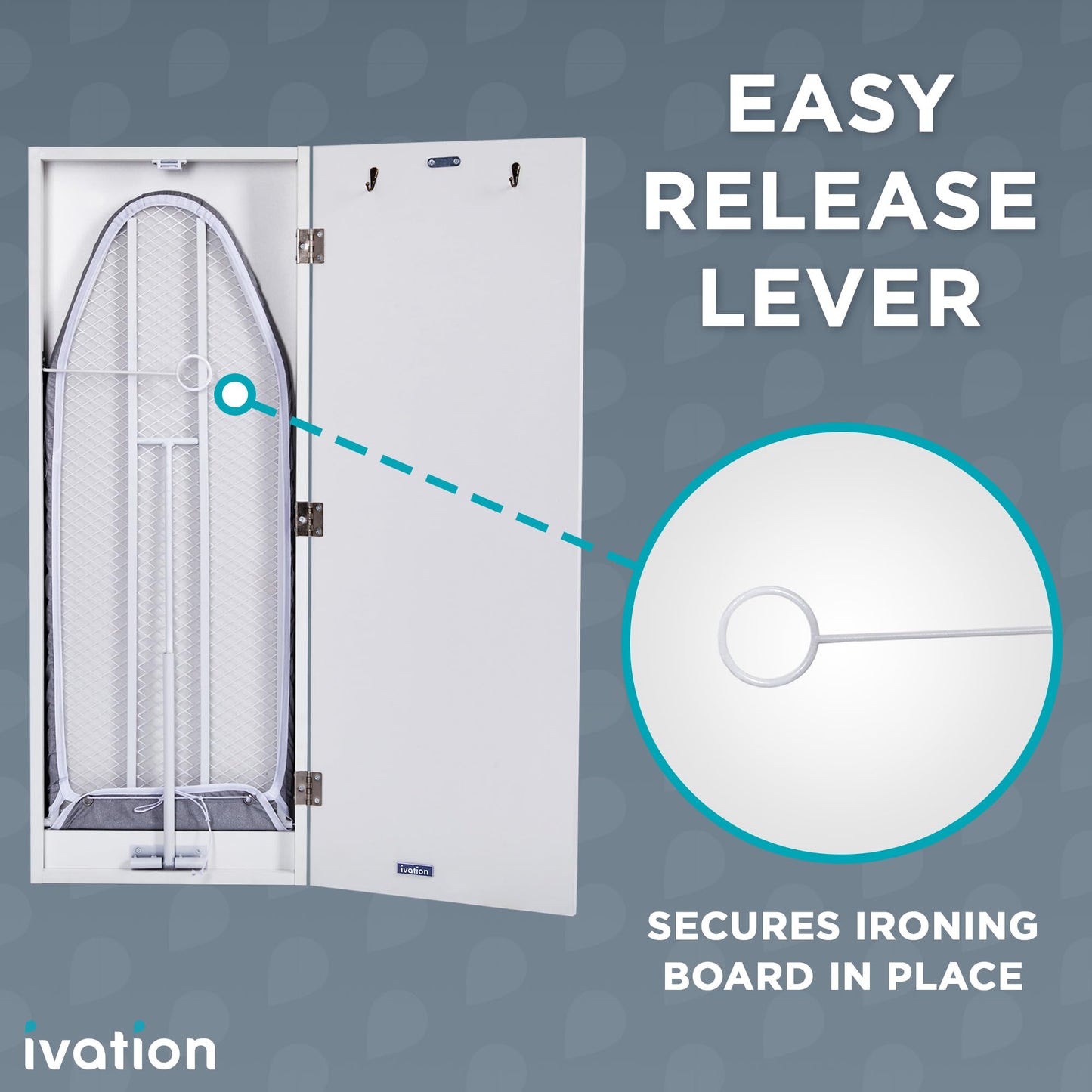 Wall-Mounted Foldable Ironing Board Cabinet with Hooks – White