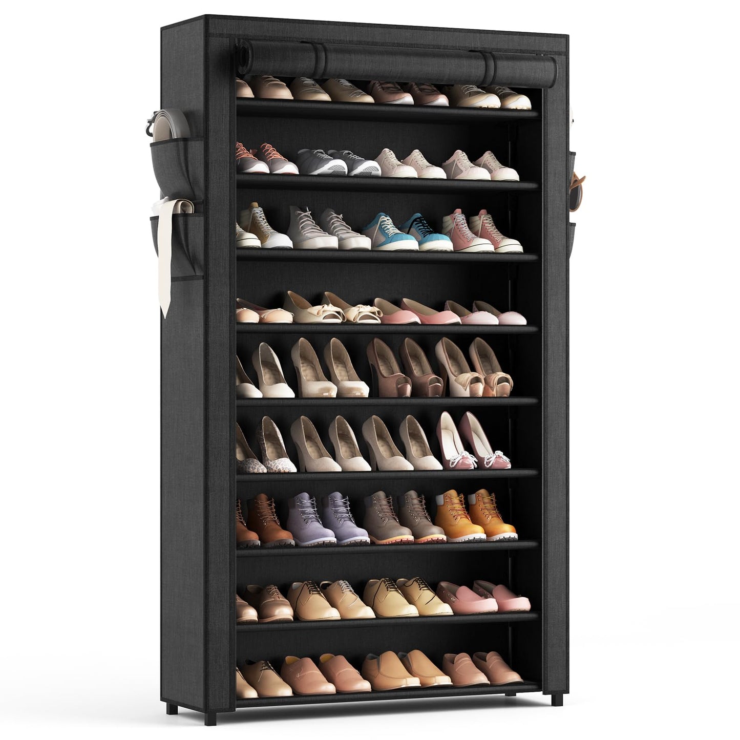 10-Tier Tall Shoe Rack Organizer with Dust Covers – Large Capacity Storage