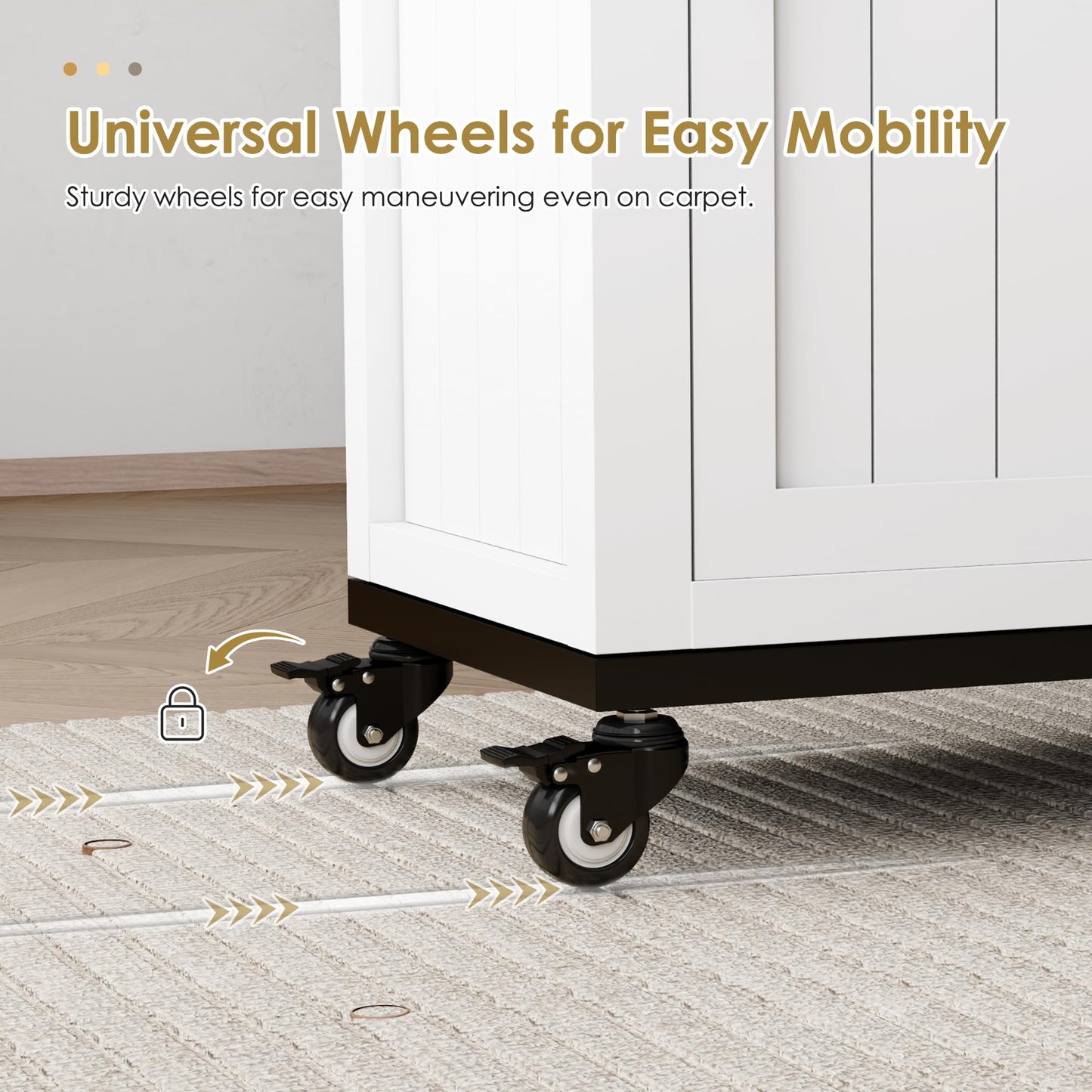 Mobile Folding Ironing Board Cabinet with Wheels – White