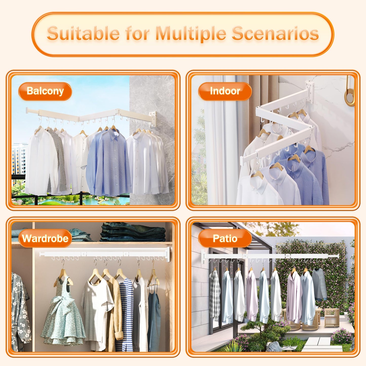 White Wall-Mounted Tri-Fold Retractable Clothes Drying Rack – Space-Saving