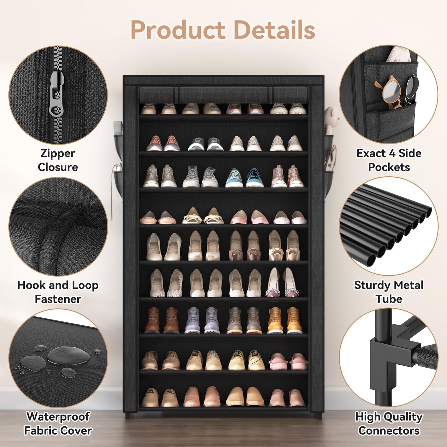 10-Tier Tall Shoe Rack Organizer with Dust Covers – Large Capacity Storage