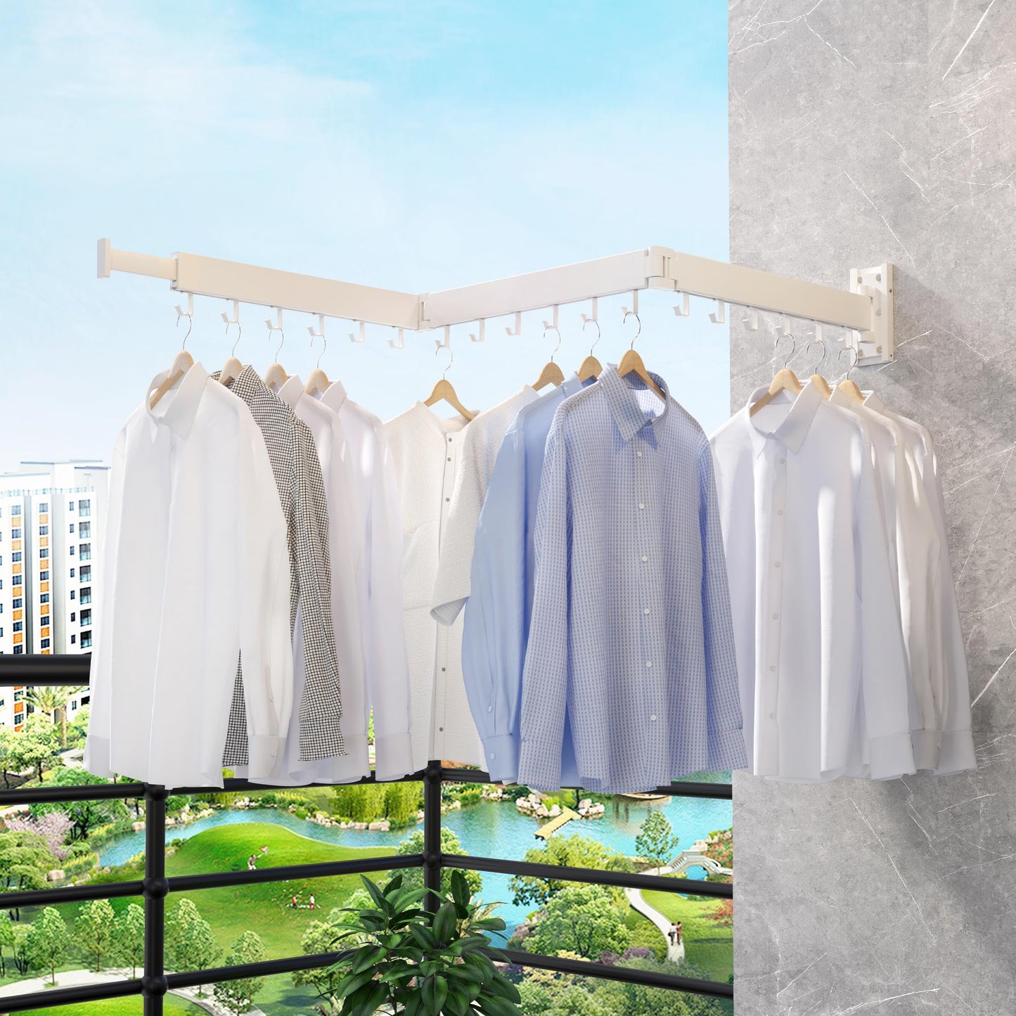 White Wall-Mounted Tri-Fold Retractable Clothes Drying Rack – Space-Saving