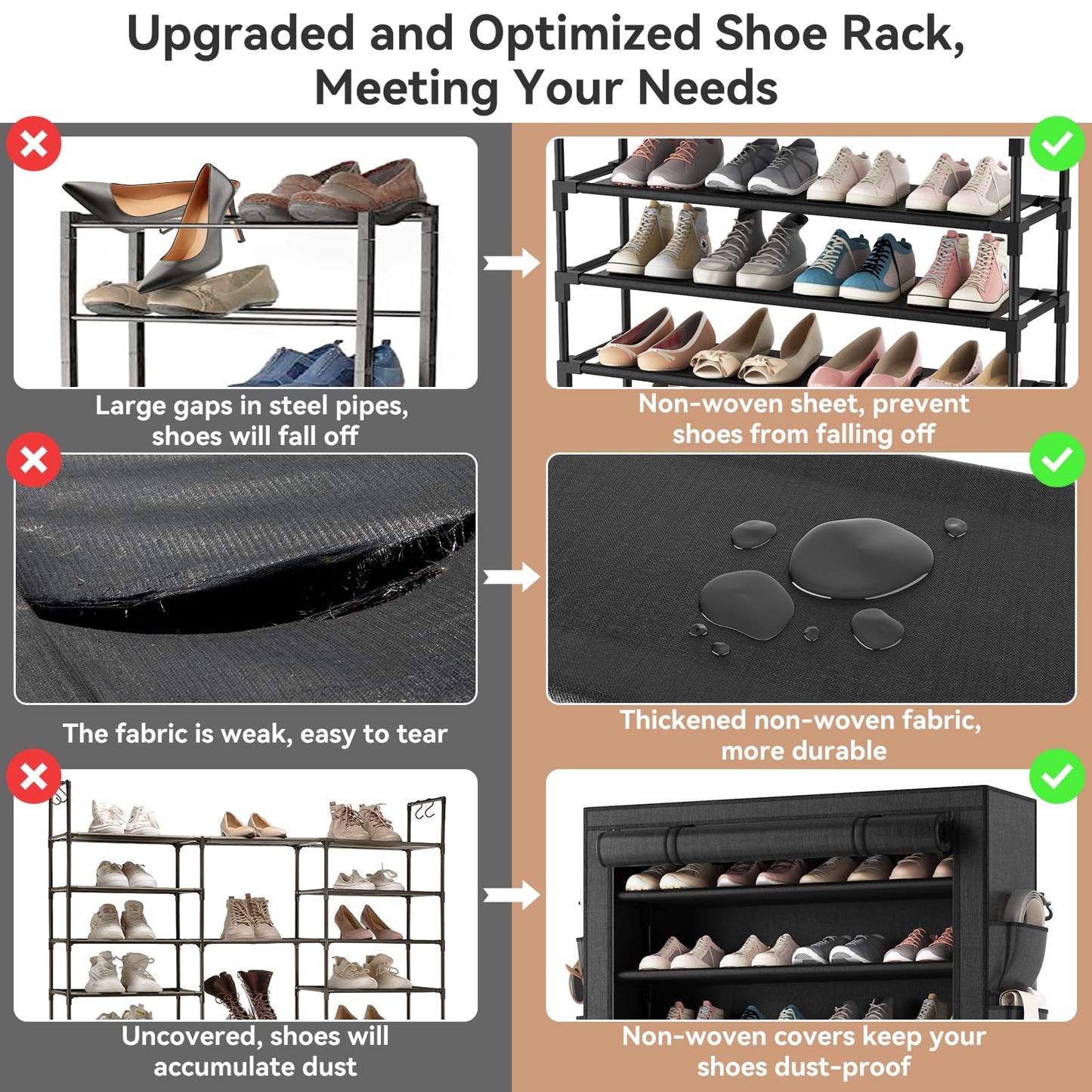 10-Tier Tall Shoe Rack Organizer with Dust Covers – Large Capacity Storage