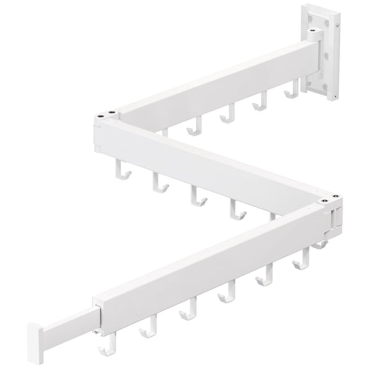 White Wall-Mounted Tri-Fold Retractable Clothes Drying Rack – Space-Saving