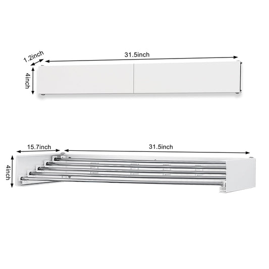 White Foldable Wall-Mounted Clothes Drying Rack – 31.5” with 5 Stainless Steel Rods