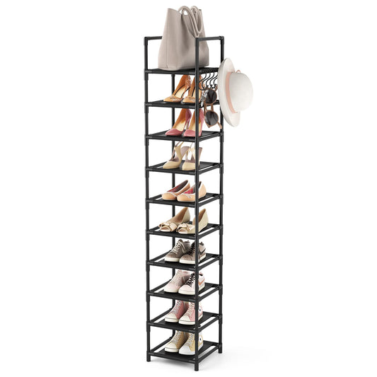 Tall Narrow 10-Tier Metal Shoe Rack – Space-Saving Entryway Organizer