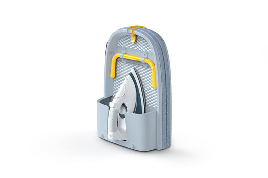 Compact Folding Tabletop Ironing Board with Iron Holder & Wall Mount – Grey/Yellow