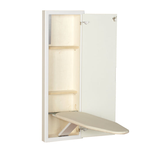 Wall-Mounted Ironing Board Cabinet with Storage – White