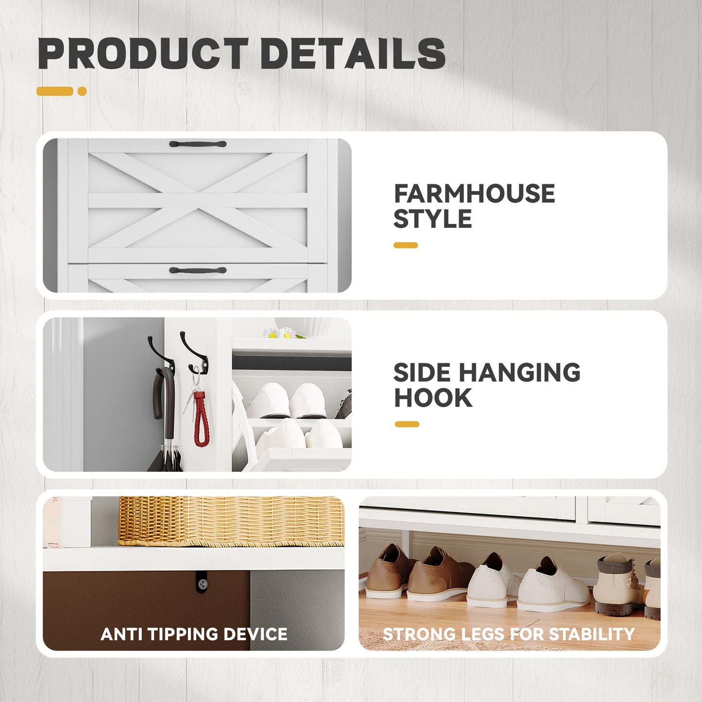 Slim White Shoe Cabinet with 3 Flip Drawers – Space-Saving Organizer for Up to 24 Pairs