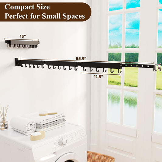 Black Tri-Fold Wall-Mounted Clothes Drying Rack – Foldable Laundry Organizer