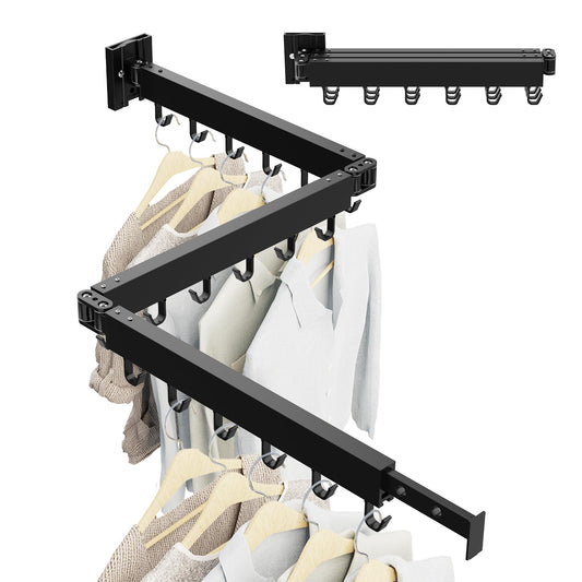 Black Tri-Fold Wall-Mounted Clothes Drying Rack – Foldable Laundry Organizer