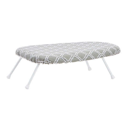 Compact Tabletop Ironing Board with Folding Legs & Chevron Cover