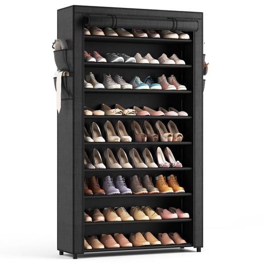 10-Tier Tall Shoe Rack Organizer with Dust Covers – Large Capacity Storage