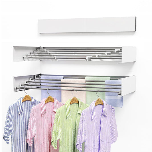 White Foldable Wall-Mounted Clothes Drying Rack – 31.5” with 5 Stainless Steel Rods