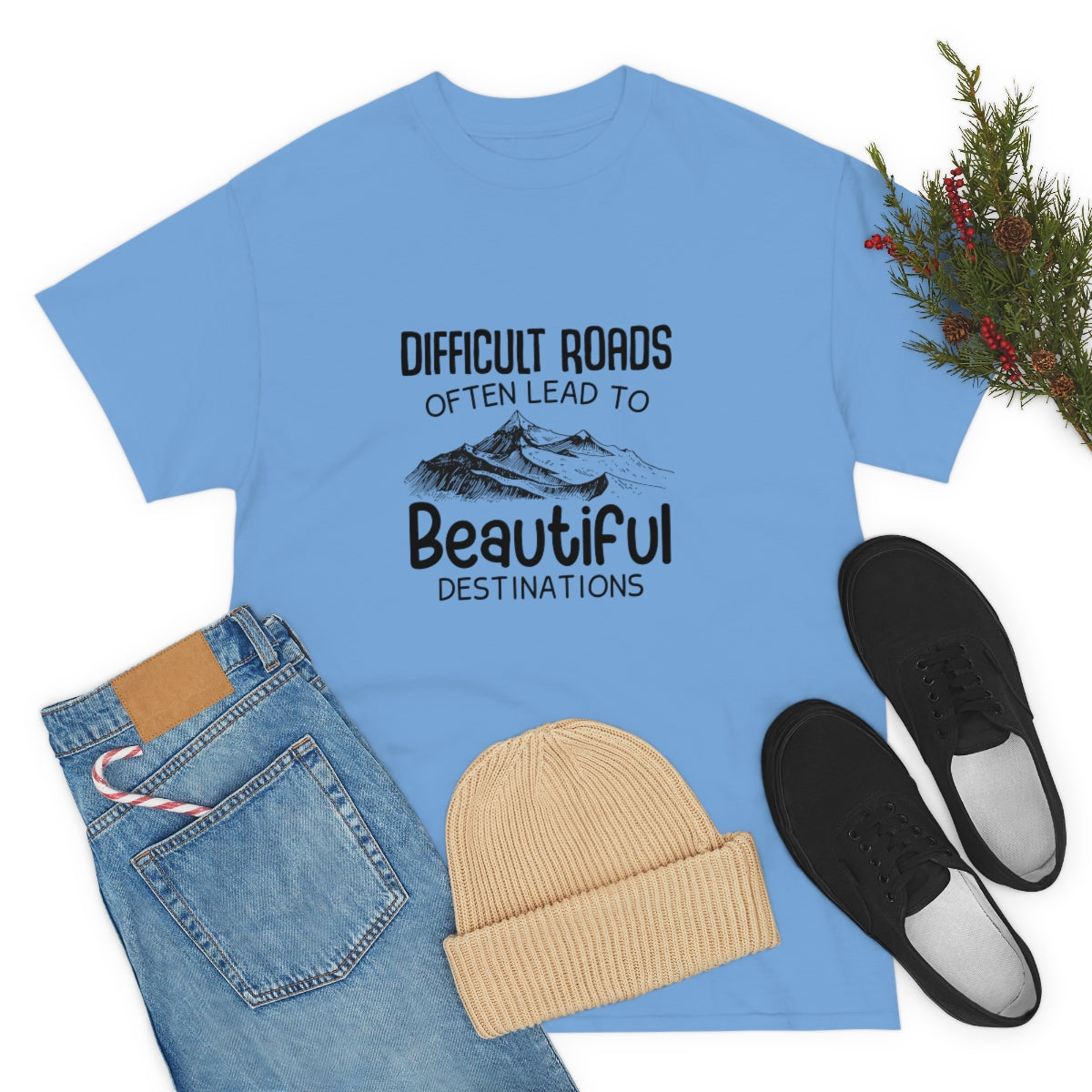 Difficult Road leads to Beautiful destinations Unisex Heavy Cotton Tee